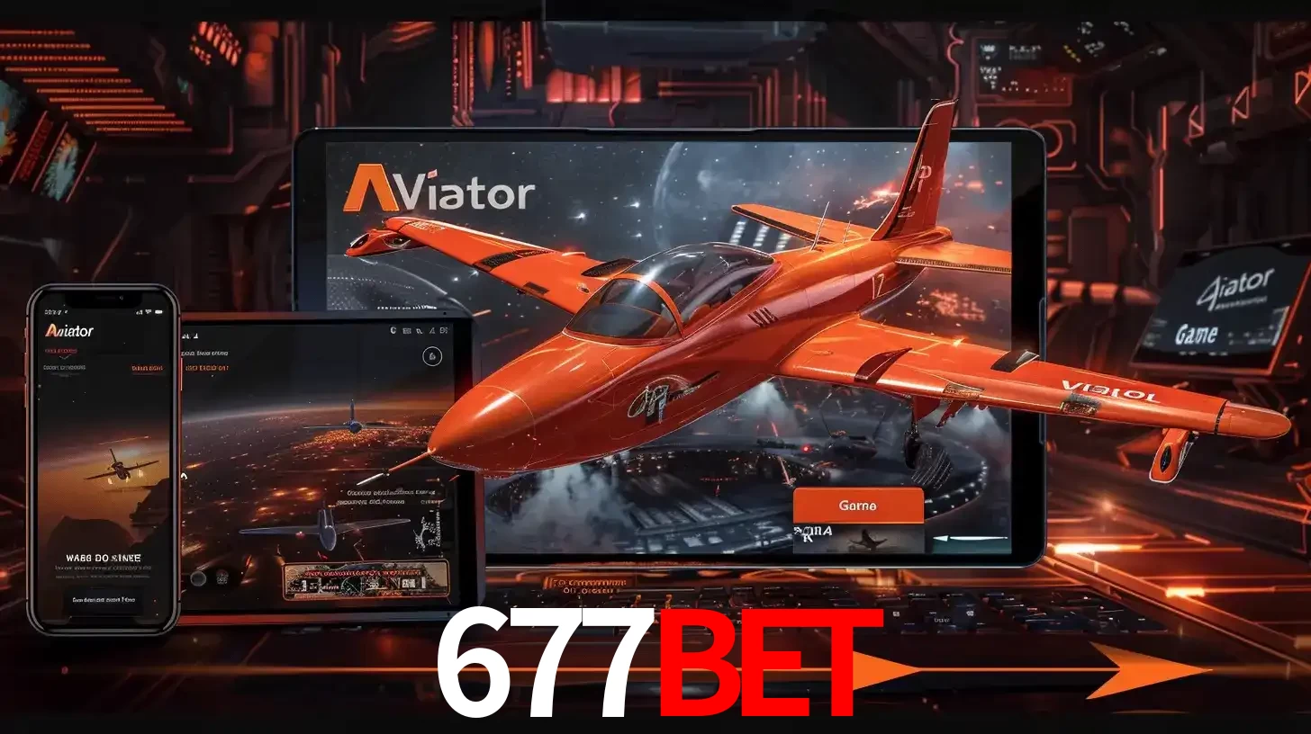 Apresentação tecnológica do jogo Aviator com um avião saindo da tela de um tablet, demonstrando a experiência imersiva em múltiplos dispositivos no 677bet.