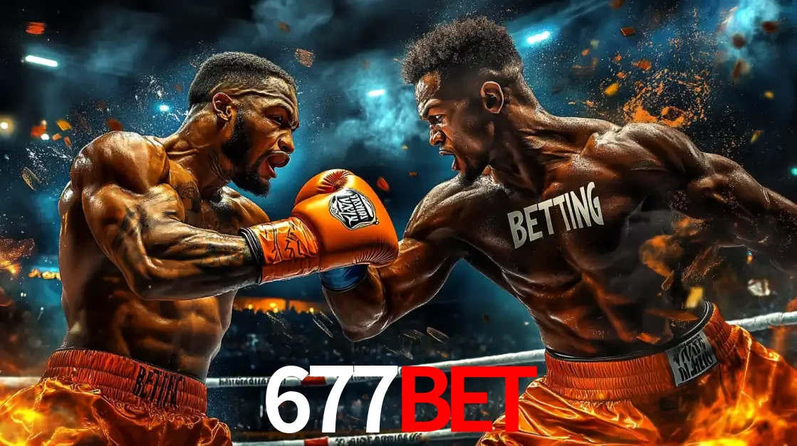 Dois boxeadores em uma luta intensa e explosiva, representando a adrenalina e as oportunidades de apostas em esportes de combate disponíveis na plataforma 677bet.
