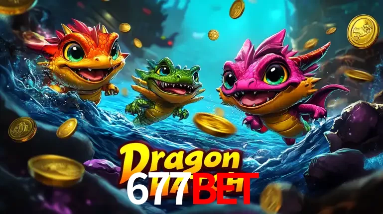 Arte promocional do jogo Dragon Hatch com três adoráveis dragões bebês nadando entre moedas de ouro, um dos slots mais divertidos para jogar no cassino 677bet.
