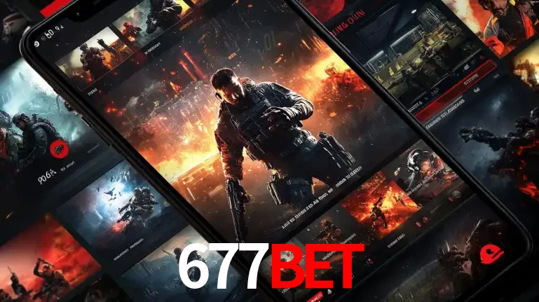 Tela de um celular exibindo uma galeria de jogos de tiro com temática militar, mostrando a variedade de e-sports disponíveis para apostas na plataforma de entretenimento 677bet.