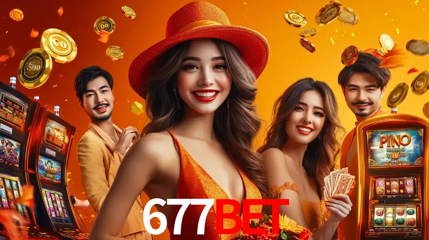 Grupo de amigos asiáticos sorrindo e se divertindo com máquinas de caça-níqueis em um ambiente festivo, celebrando suas vitórias nos jogos de cassino do 677bet.